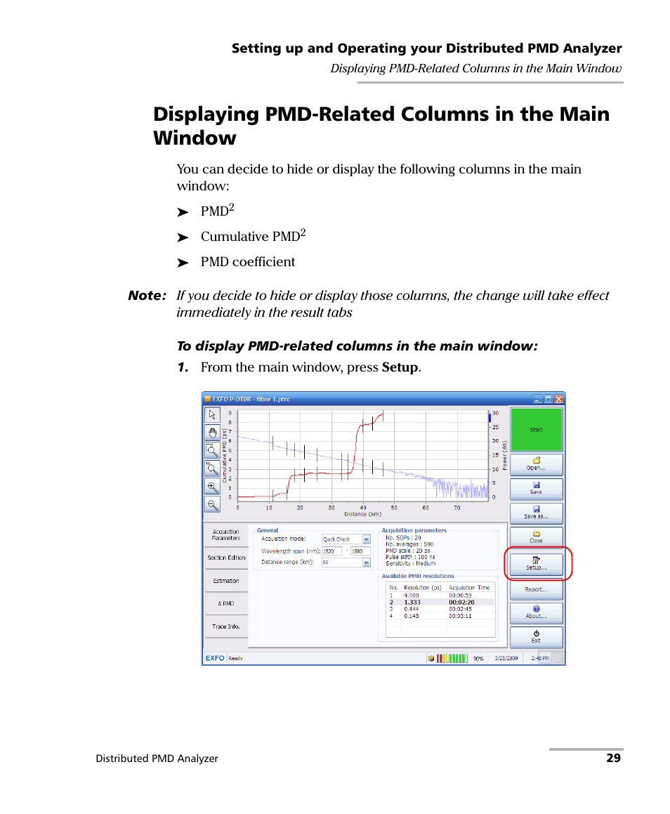 Displaying pmd-related columns in the main window | EXFO FTB-5600 Distributed PMD Analyzer User Manual | Page 35 / 146