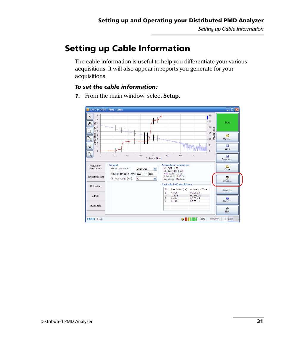 Setting up cable information | EXFO FTB-5600 Distributed PMD Analyzer User Manual | Page 37 / 146