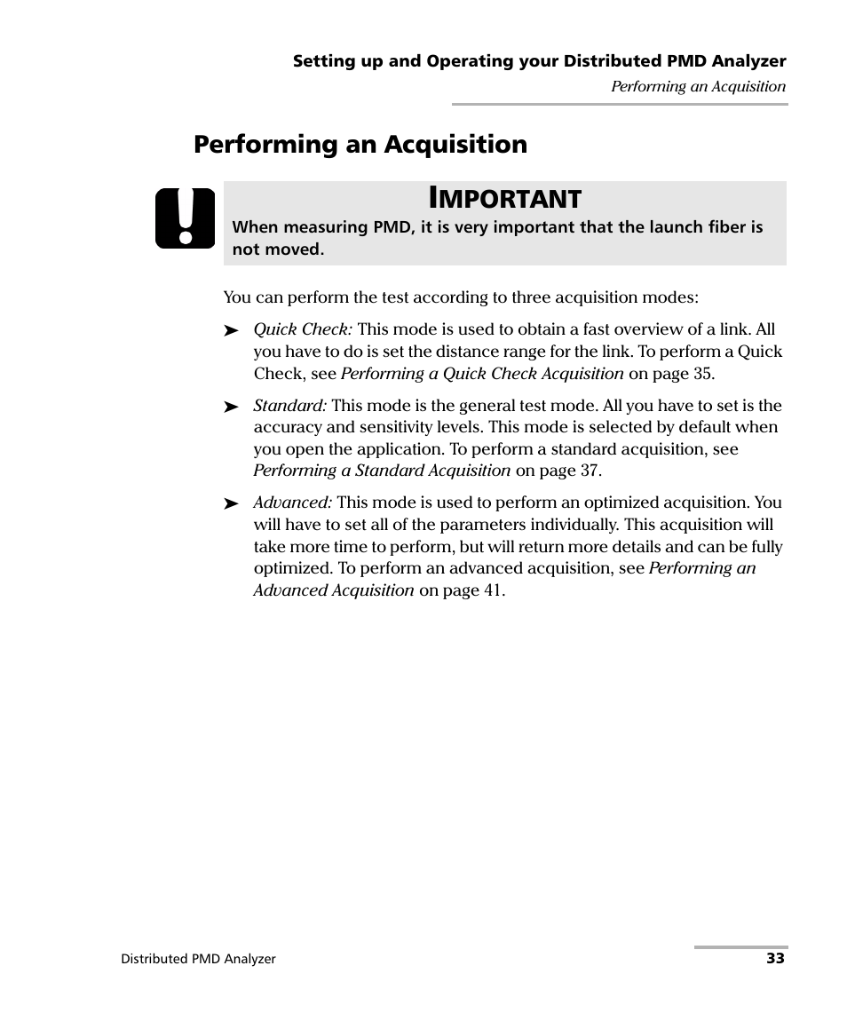 Performing an acquisition, Mportant | EXFO FTB-5600 Distributed PMD Analyzer User Manual | Page 39 / 146