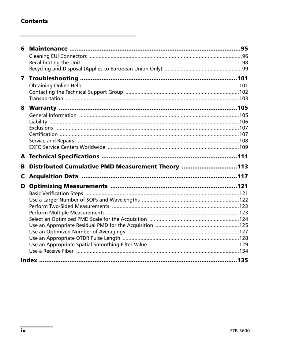 EXFO FTB-5600 Distributed PMD Analyzer User Manual | Page 4 / 146