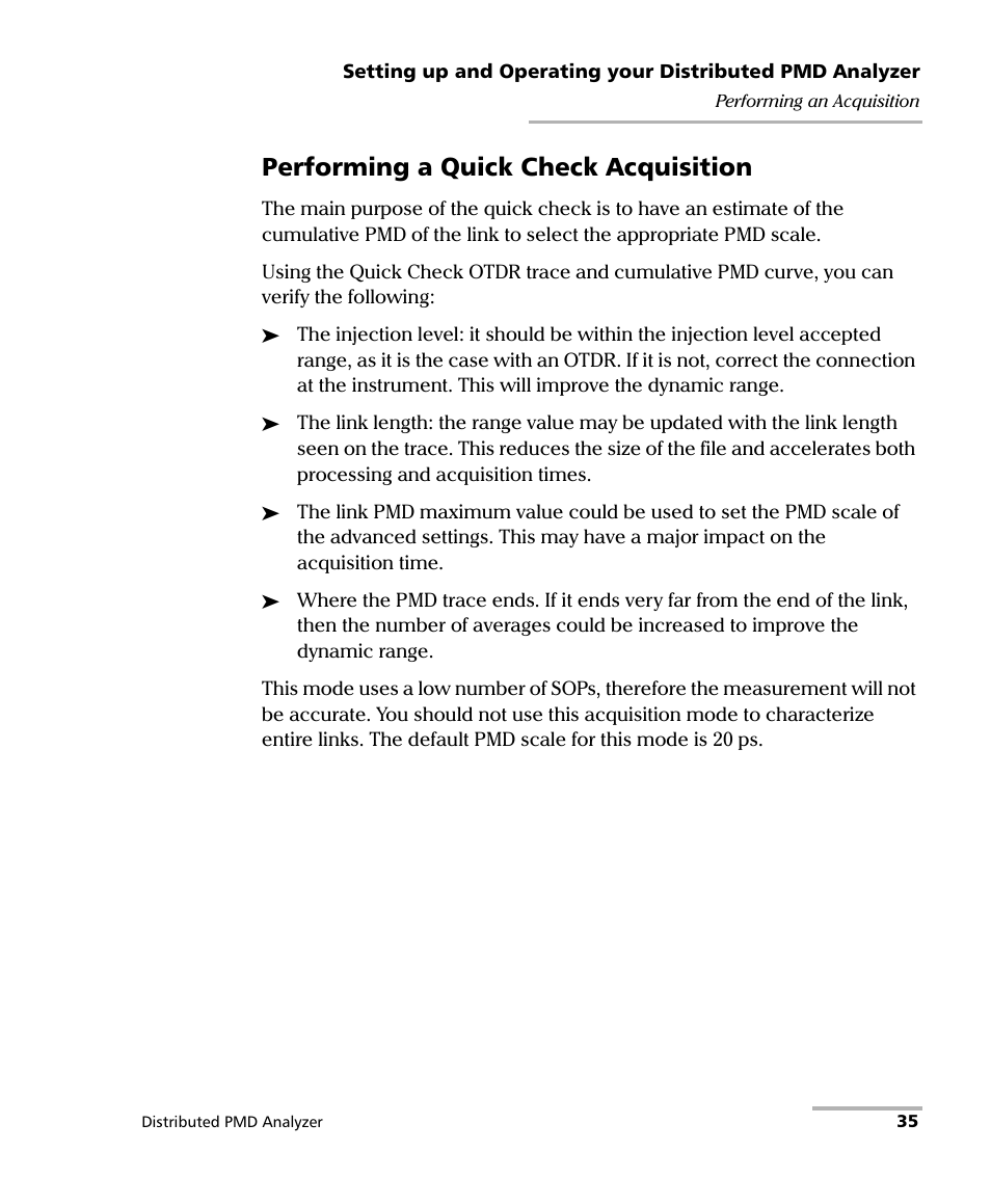 Performing a quick check acquisition | EXFO FTB-5600 Distributed PMD Analyzer User Manual | Page 41 / 146