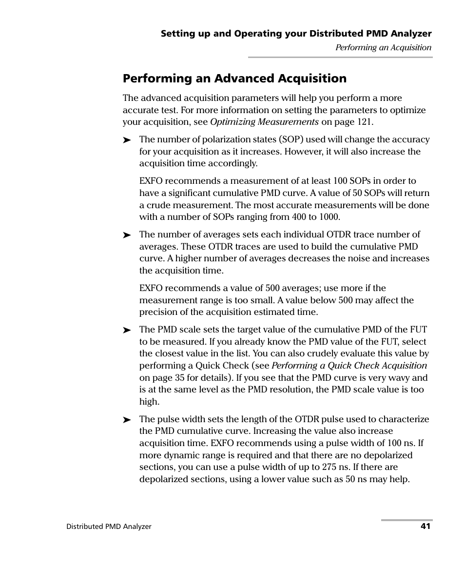 Performing an advanced acquisition | EXFO FTB-5600 Distributed PMD Analyzer User Manual | Page 47 / 146