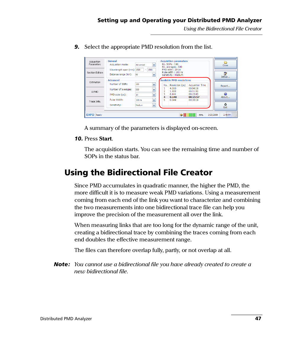 Using the bidirectional file creator | EXFO FTB-5600 Distributed PMD Analyzer User Manual | Page 53 / 146