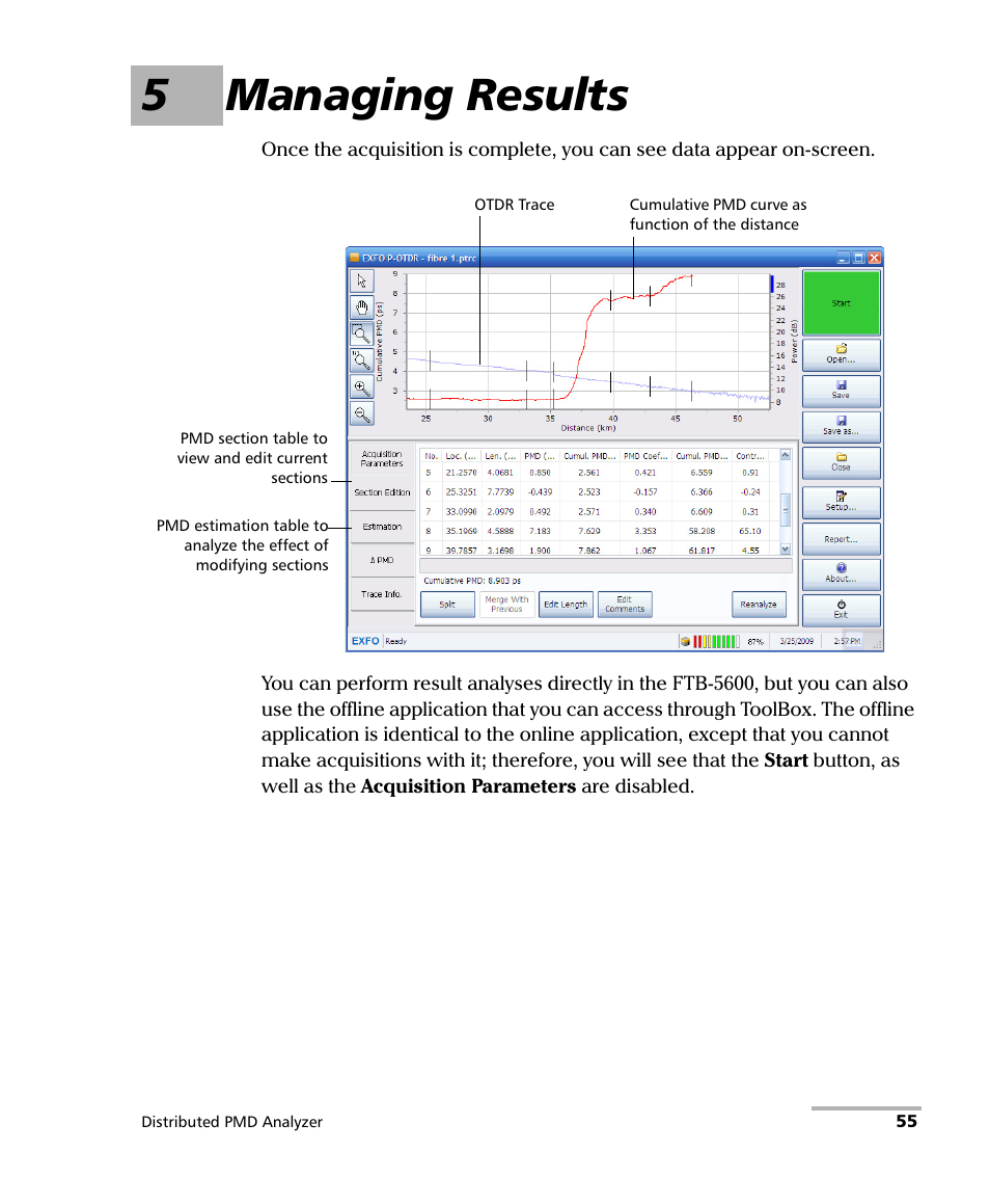 5 managing results, 5managing results | EXFO FTB-5600 Distributed PMD Analyzer User Manual | Page 61 / 146