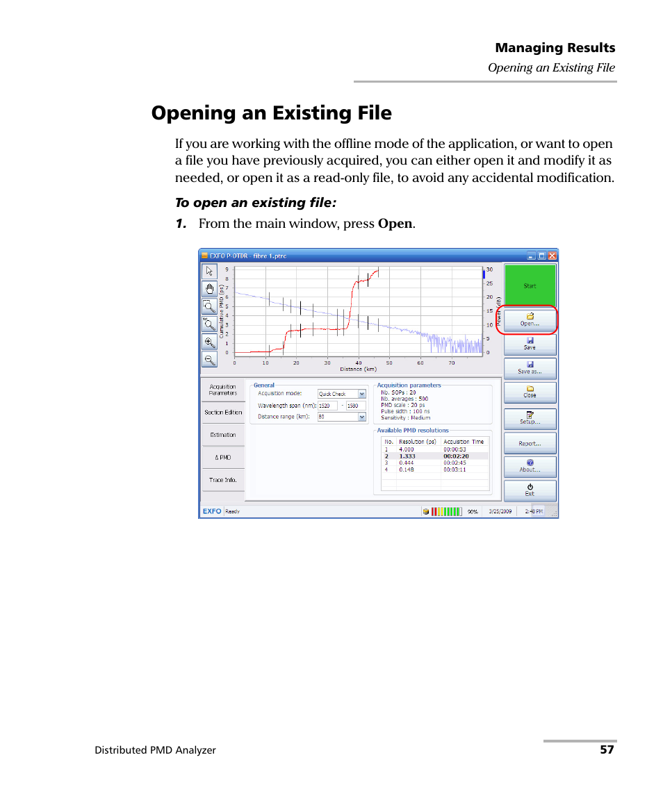 Opening an existing file | EXFO FTB-5600 Distributed PMD Analyzer User Manual | Page 63 / 146