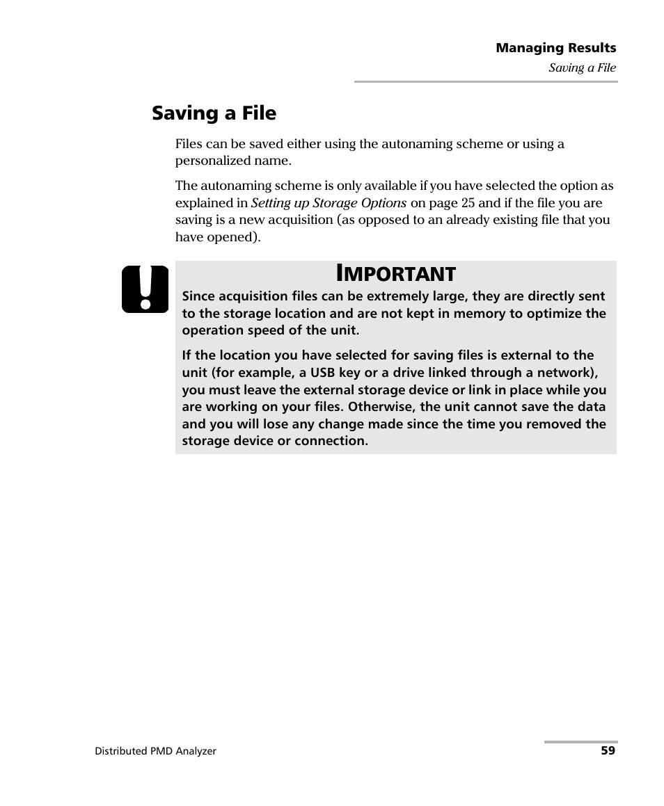 Saving a file, Mportant | EXFO FTB-5600 Distributed PMD Analyzer User Manual | Page 65 / 146