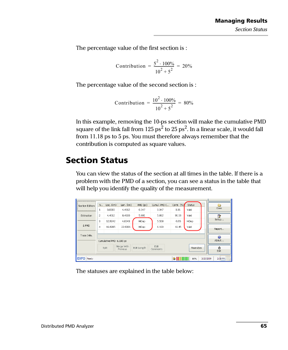 Section status | EXFO FTB-5600 Distributed PMD Analyzer User Manual | Page 71 / 146