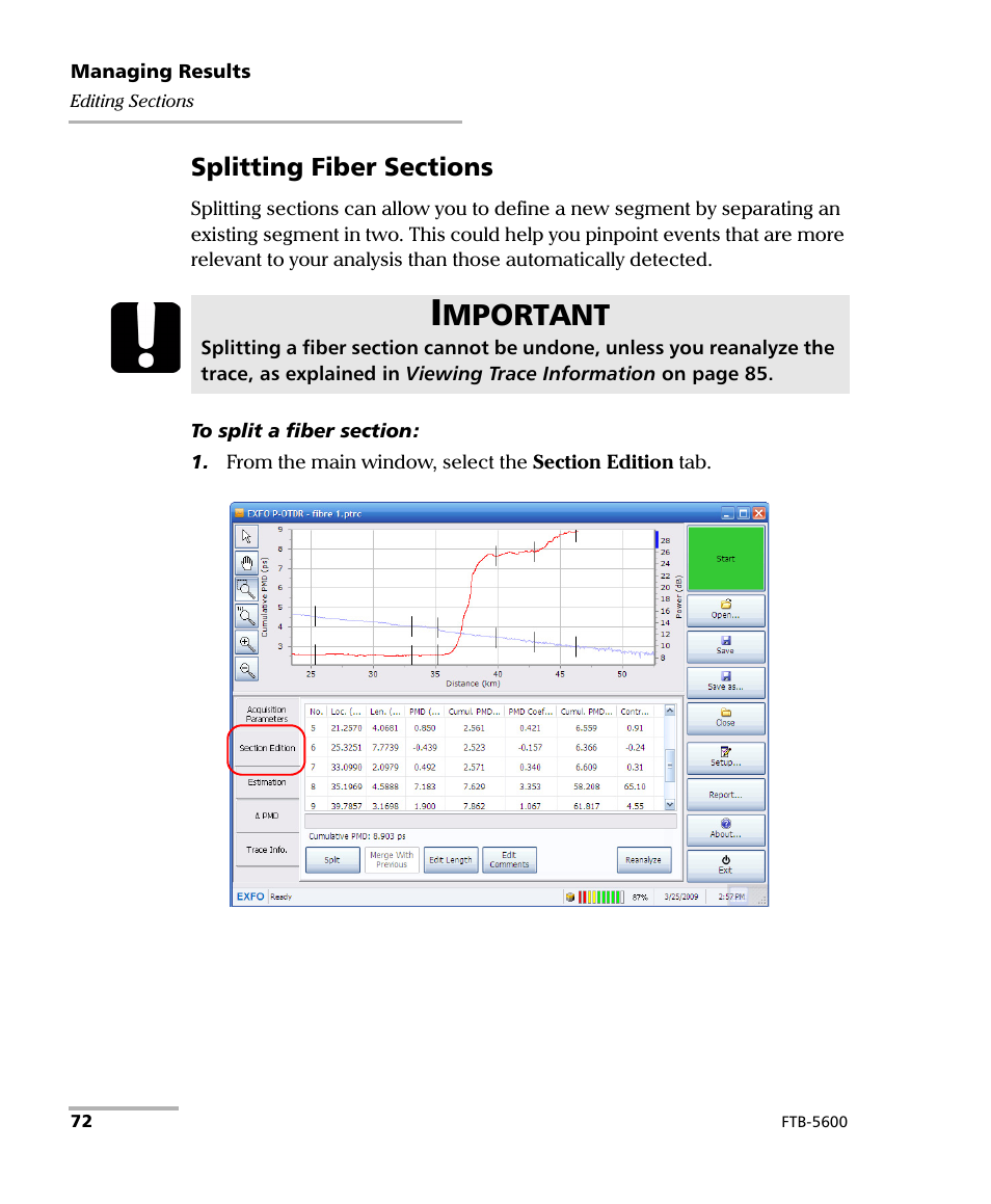 Mportant | EXFO FTB-5600 Distributed PMD Analyzer User Manual | Page 78 / 146