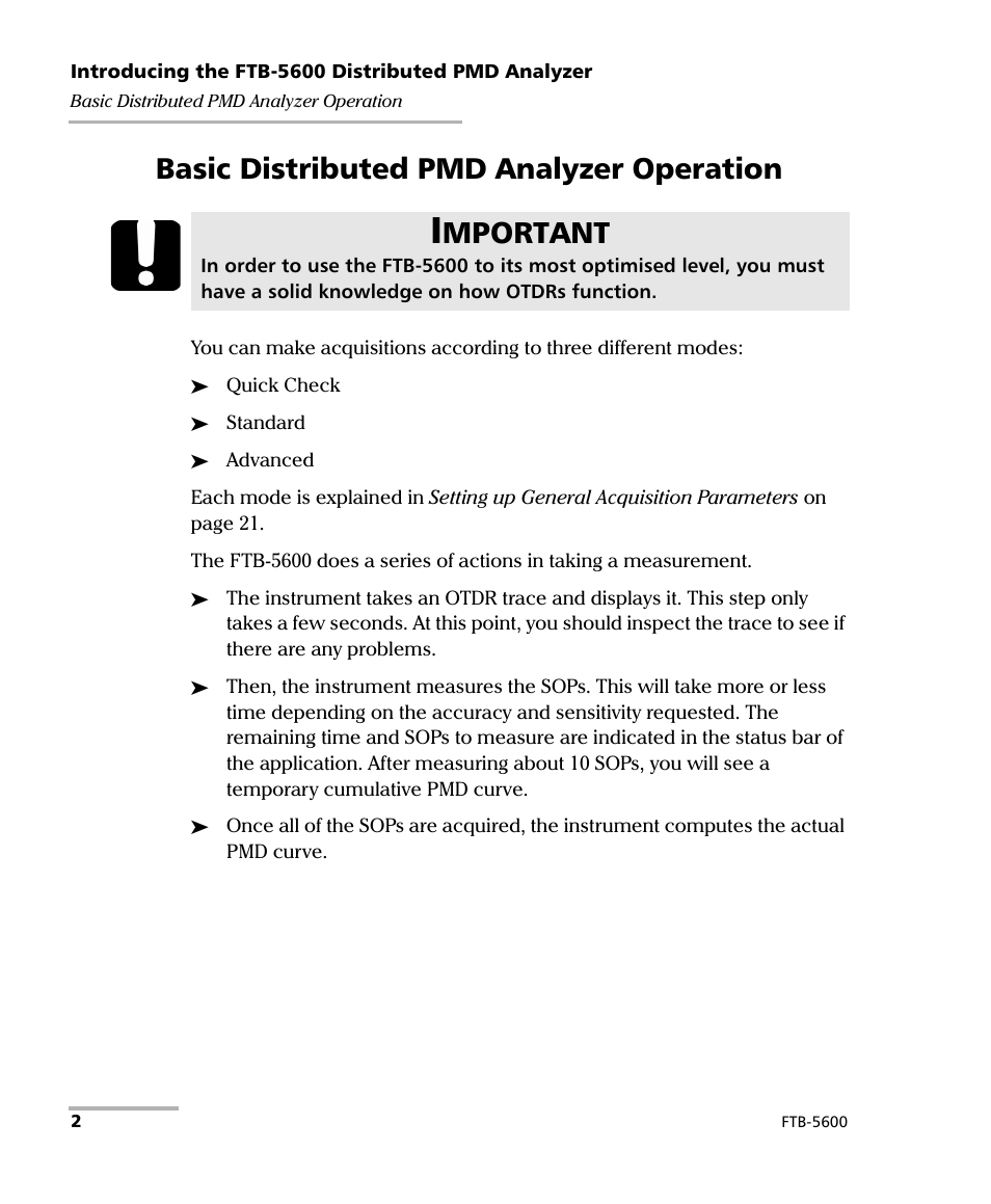 Basic distributed pmd analyzer operation, Mportant | EXFO FTB-5600 Distributed PMD Analyzer User Manual | Page 8 / 146