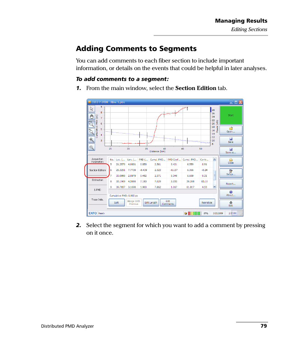 Adding comments to segments | EXFO FTB-5600 Distributed PMD Analyzer User Manual | Page 85 / 146