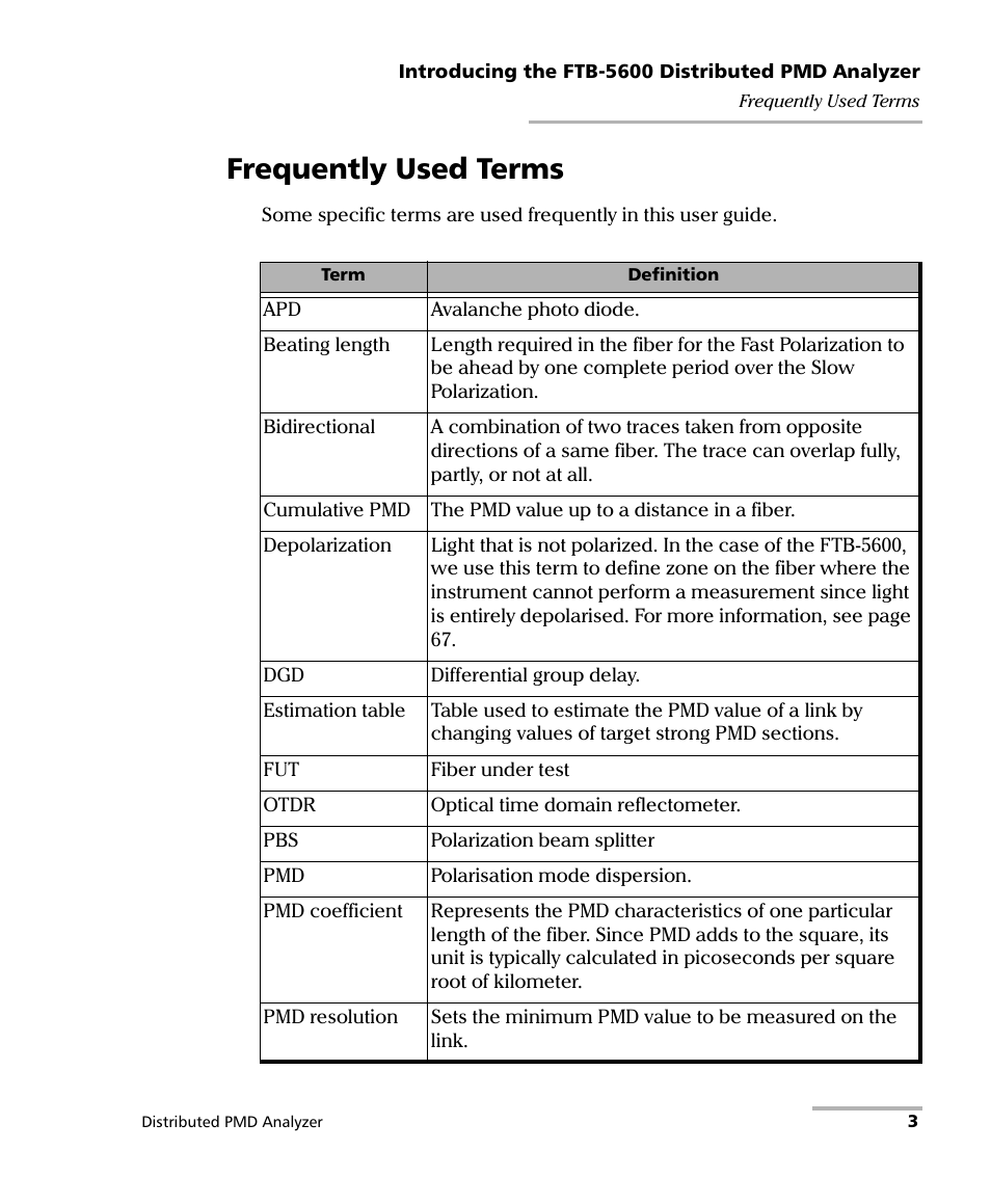 Frequently used terms | EXFO FTB-5600 Distributed PMD Analyzer User Manual | Page 9 / 146