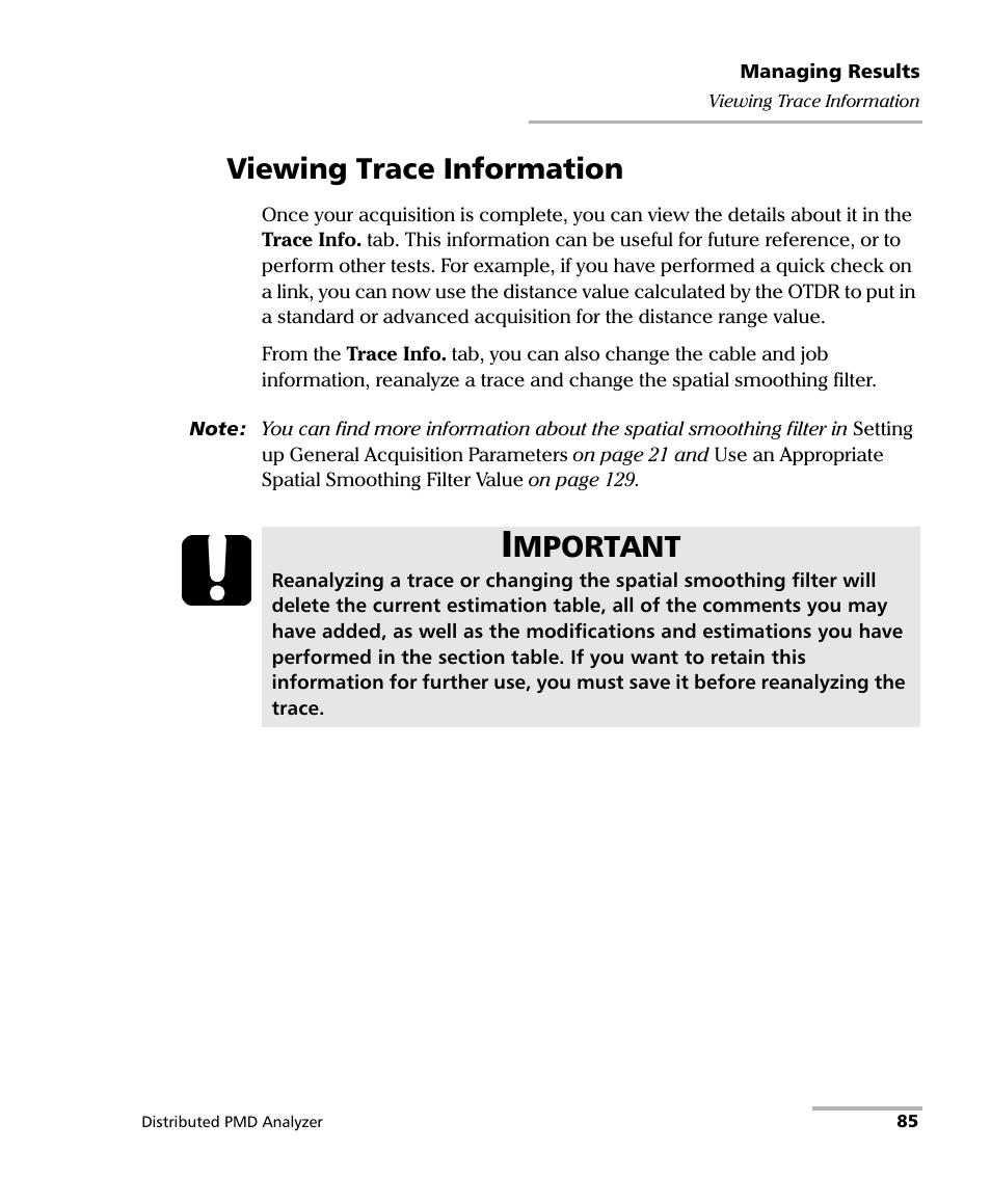 Viewing trace information, Mportant | EXFO FTB-5600 Distributed PMD Analyzer User Manual | Page 91 / 146