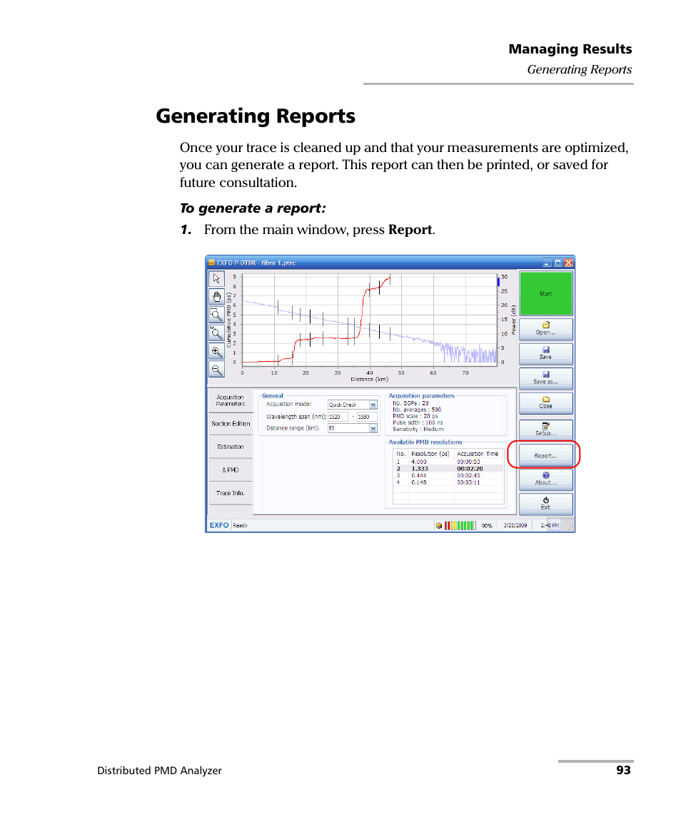 Generating reports | EXFO FTB-5600 Distributed PMD Analyzer User Manual | Page 99 / 146