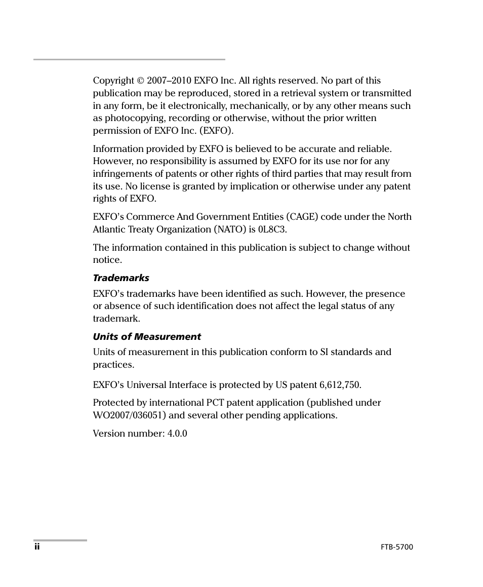 EXFO FTB-5700 Single Ended Dispersion Analyzer for FTB-200 v2 User Manual | Page 2 / 96
