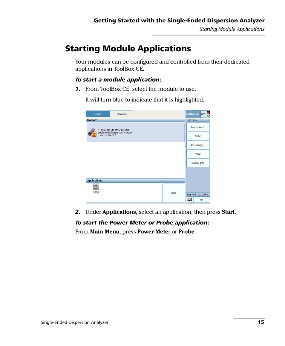 Starting module applications | EXFO FTB-5700 Single Ended Dispersion Analyzer for FTB-200 v2 User Manual | Page 21 / 96