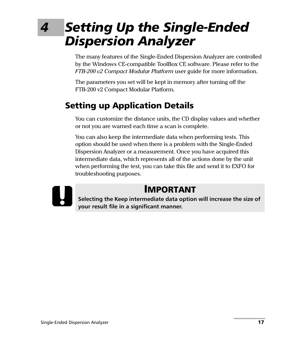 4 setting up the single-ended dispersion analyzer, Setting up application details, 4setting up the single-ended dispersion analyzer | EXFO FTB-5700 Single Ended Dispersion Analyzer for FTB-200 v2 User Manual | Page 23 / 96