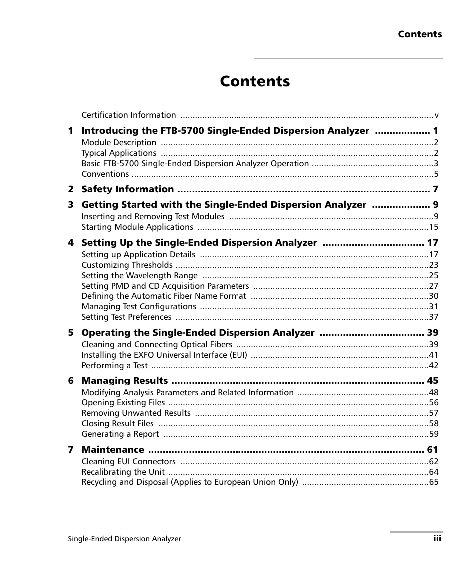 EXFO FTB-5700 Single Ended Dispersion Analyzer for FTB-200 v2 User Manual | Page 3 / 96