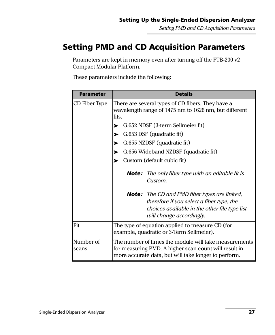 Setting pmd and cd acquisition parameters | EXFO FTB-5700 Single Ended Dispersion Analyzer for FTB-200 v2 User Manual | Page 33 / 96