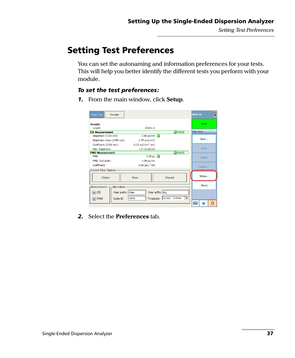 Setting test preferences | EXFO FTB-5700 Single Ended Dispersion Analyzer for FTB-200 v2 User Manual | Page 43 / 96