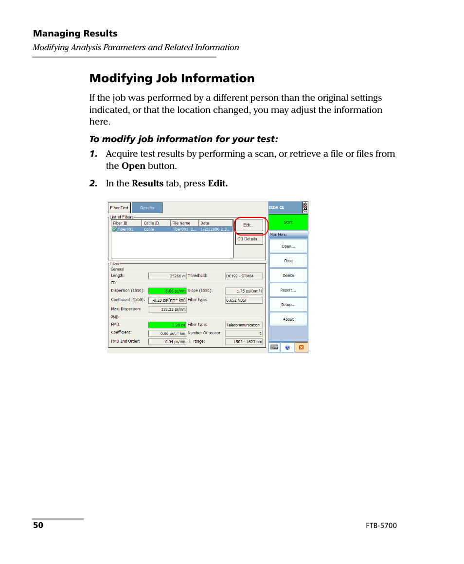 Modifying job information | EXFO FTB-5700 Single Ended Dispersion Analyzer for FTB-200 v2 User Manual | Page 56 / 96