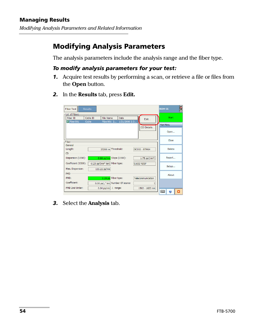 Modifying analysis parameters | EXFO FTB-5700 Single Ended Dispersion Analyzer for FTB-200 v2 User Manual | Page 60 / 96
