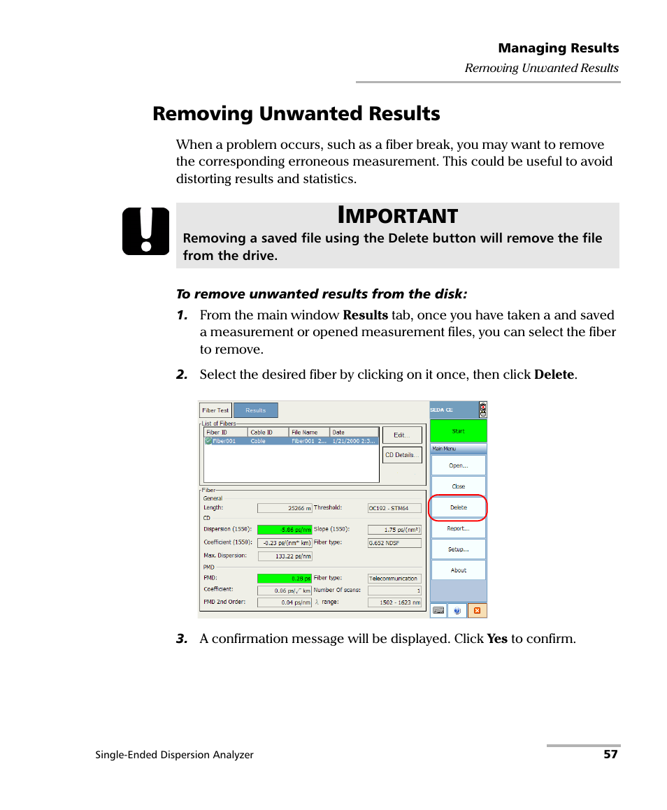 Removing unwanted results, Mportant | EXFO FTB-5700 Single Ended Dispersion Analyzer for FTB-200 v2 User Manual | Page 63 / 96