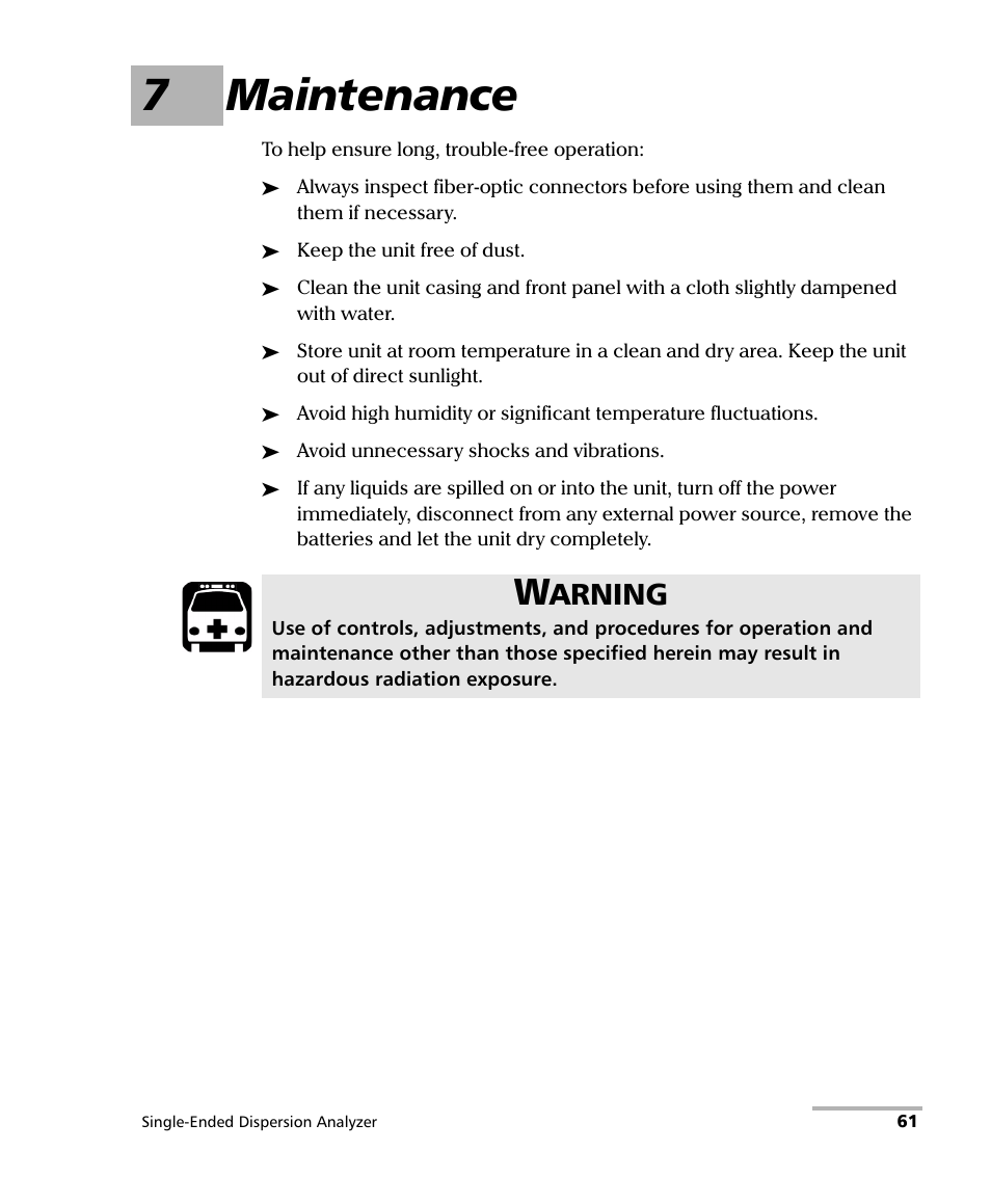 7 maintenance, 7maintenance, Arning | EXFO FTB-5700 Single Ended Dispersion Analyzer for FTB-200 v2 User Manual | Page 67 / 96