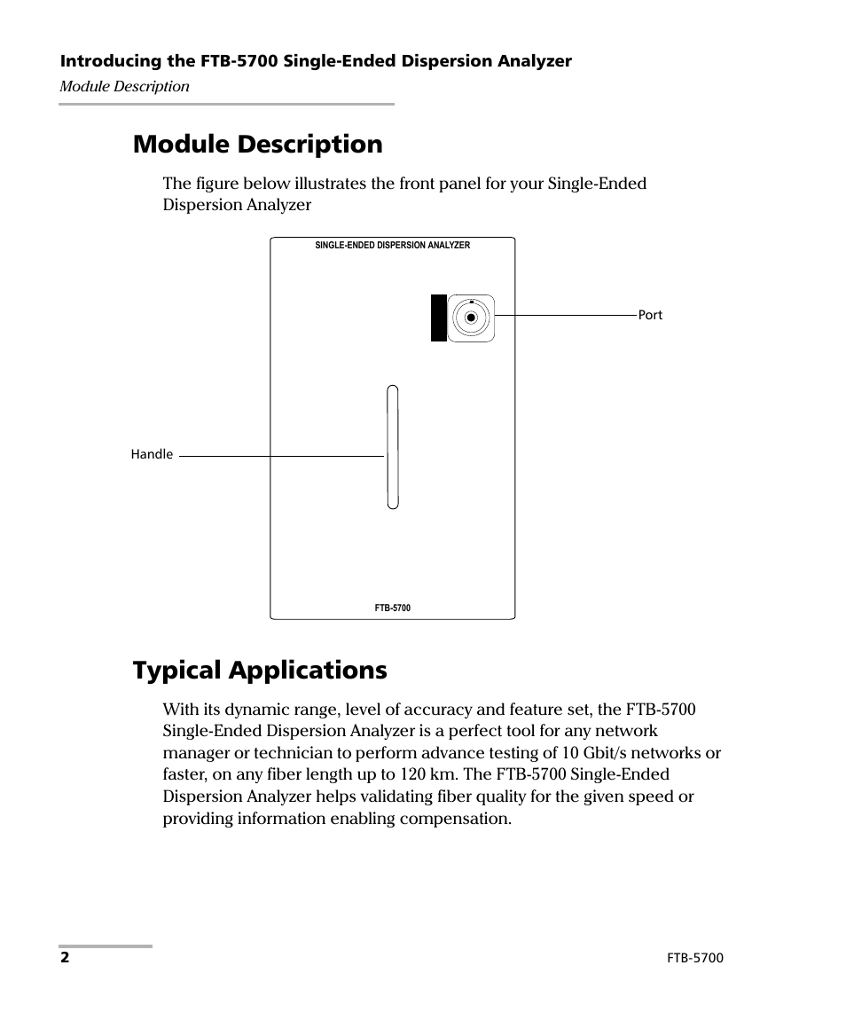 Module description, Typical applications, Module description typical applications | EXFO FTB-5700 Single Ended Dispersion Analyzer for FTB-200 v2 User Manual | Page 8 / 96
