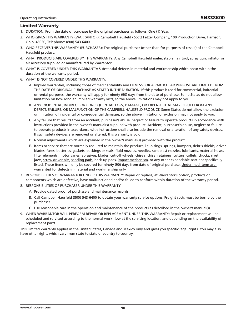 Campbell Hausfeld IN729300AV User Manual | Page 10 / 32