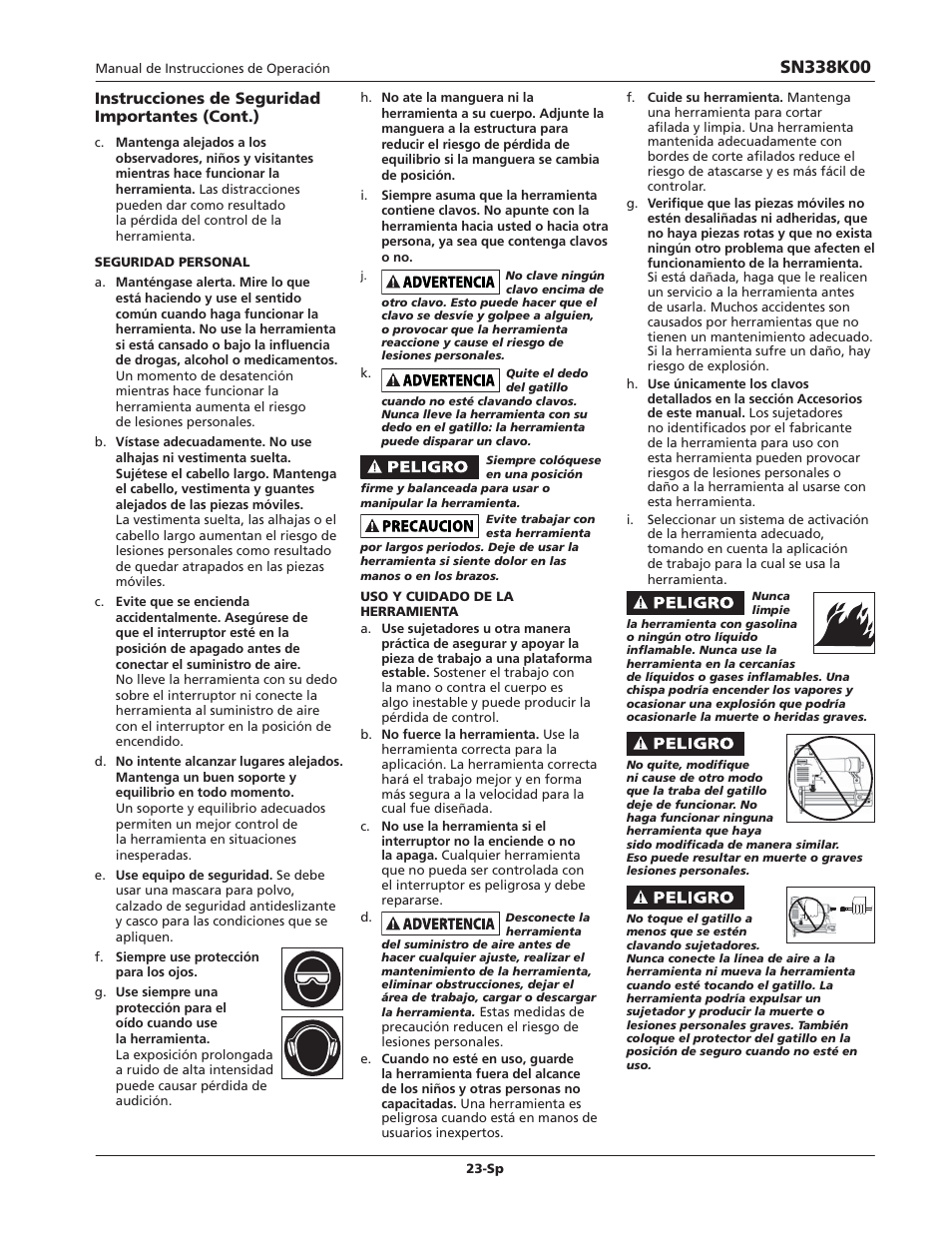 Instrucciones de seguridad importantes (cont.) | Campbell Hausfeld IN729300AV User Manual | Page 23 / 32