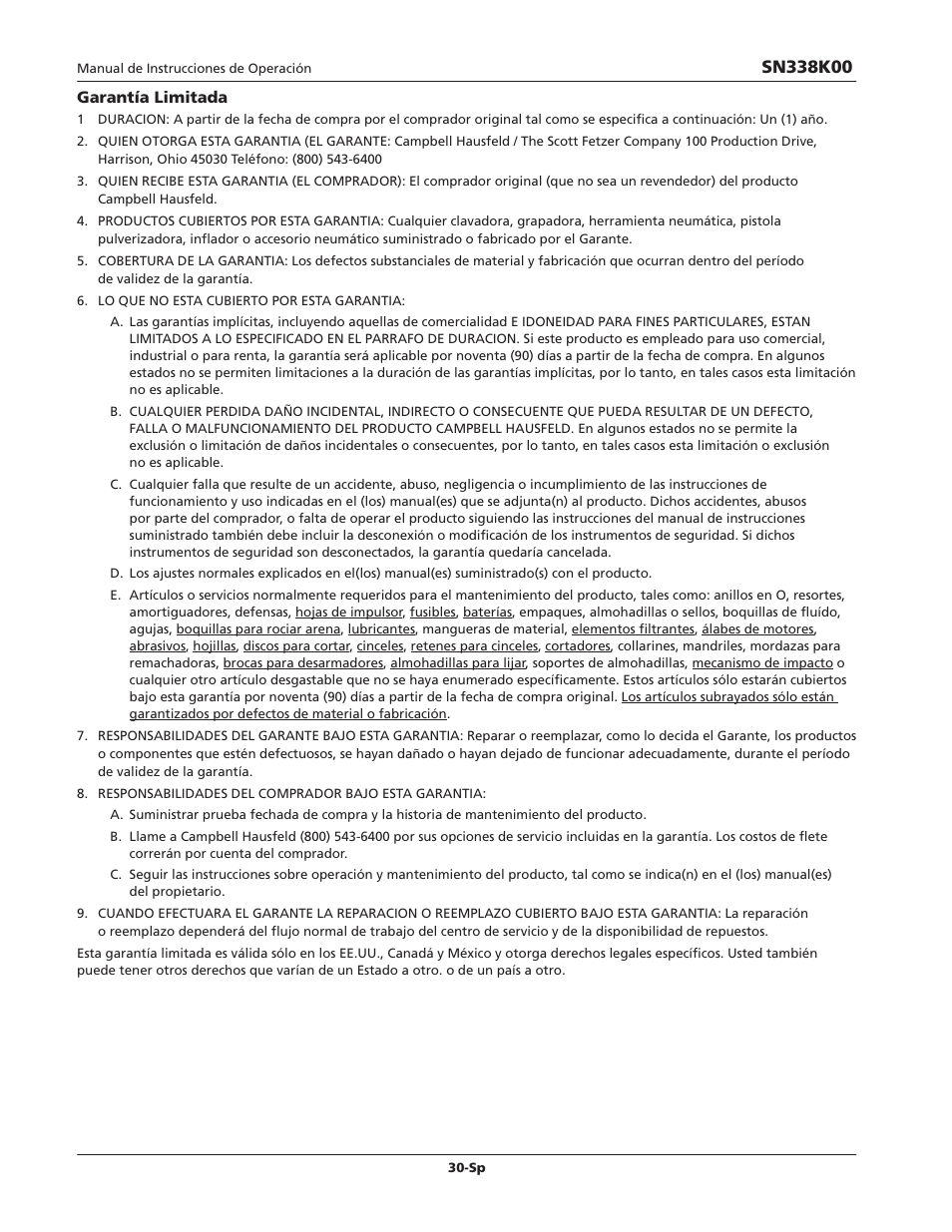 Campbell Hausfeld IN729300AV User Manual | Page 30 / 32