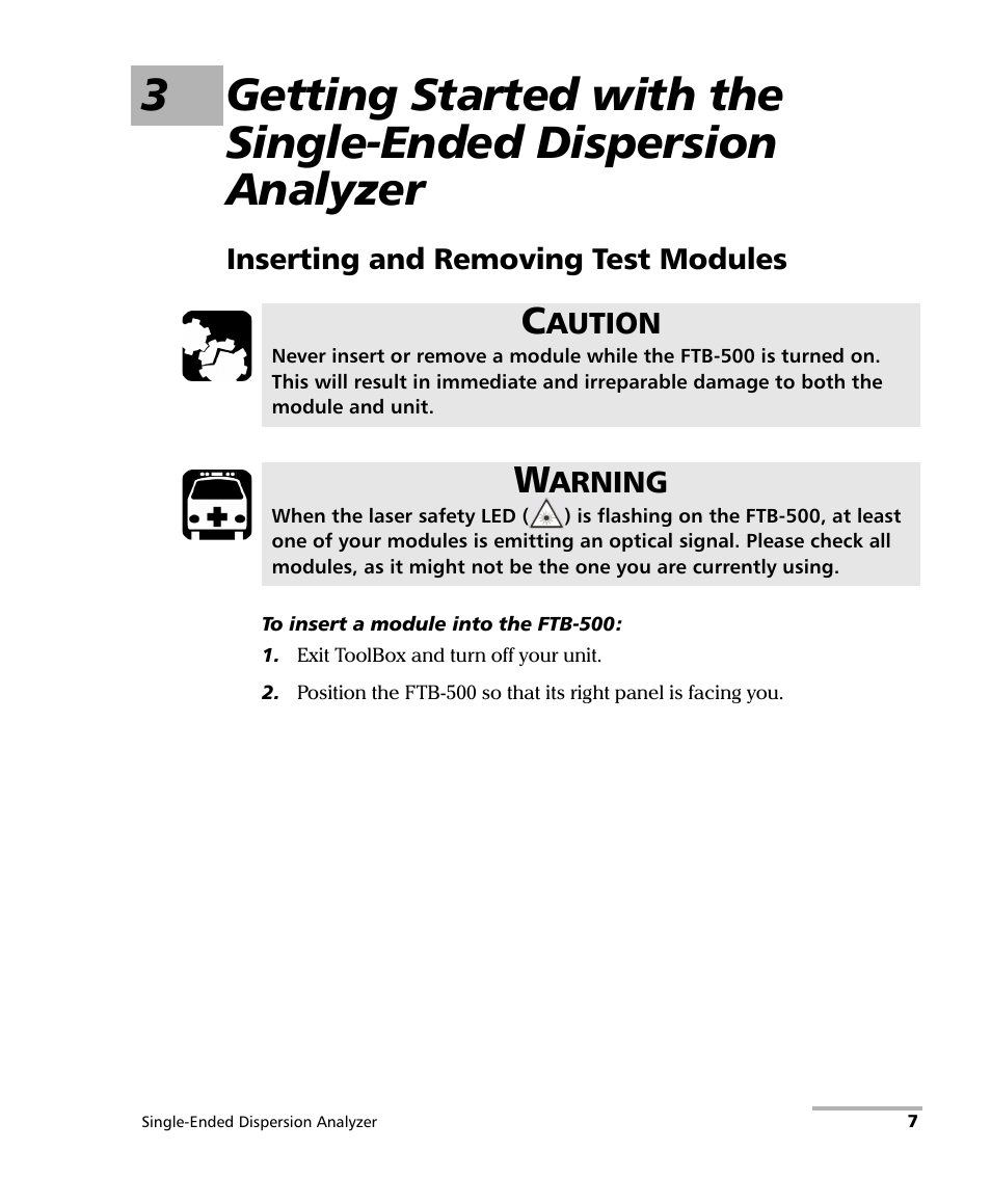 Inserting and removing test modules | EXFO FTB-5700 Single Ended Dispersion Analyzer for FTB-500 User Manual | Page 13 / 94