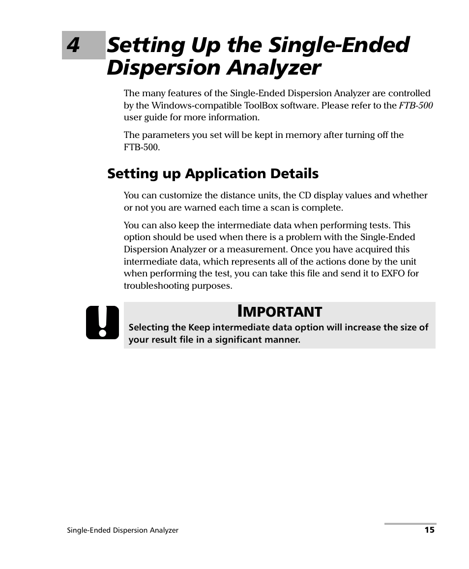 4 setting up the single-ended dispersion analyzer, Setting up application details, 4setting up the single-ended dispersion analyzer | EXFO FTB-5700 Single Ended Dispersion Analyzer for FTB-500 User Manual | Page 21 / 94