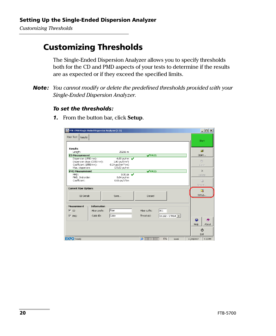 Customizing thresholds | EXFO FTB-5700 Single Ended Dispersion Analyzer for FTB-500 User Manual | Page 26 / 94