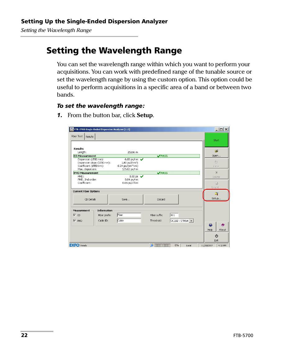 Setting the wavelength range | EXFO FTB-5700 Single Ended Dispersion Analyzer for FTB-500 User Manual | Page 28 / 94