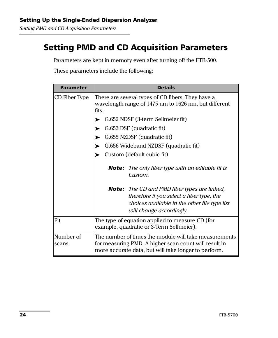 Setting pmd and cd acquisition parameters | EXFO FTB-5700 Single Ended Dispersion Analyzer for FTB-500 User Manual | Page 30 / 94