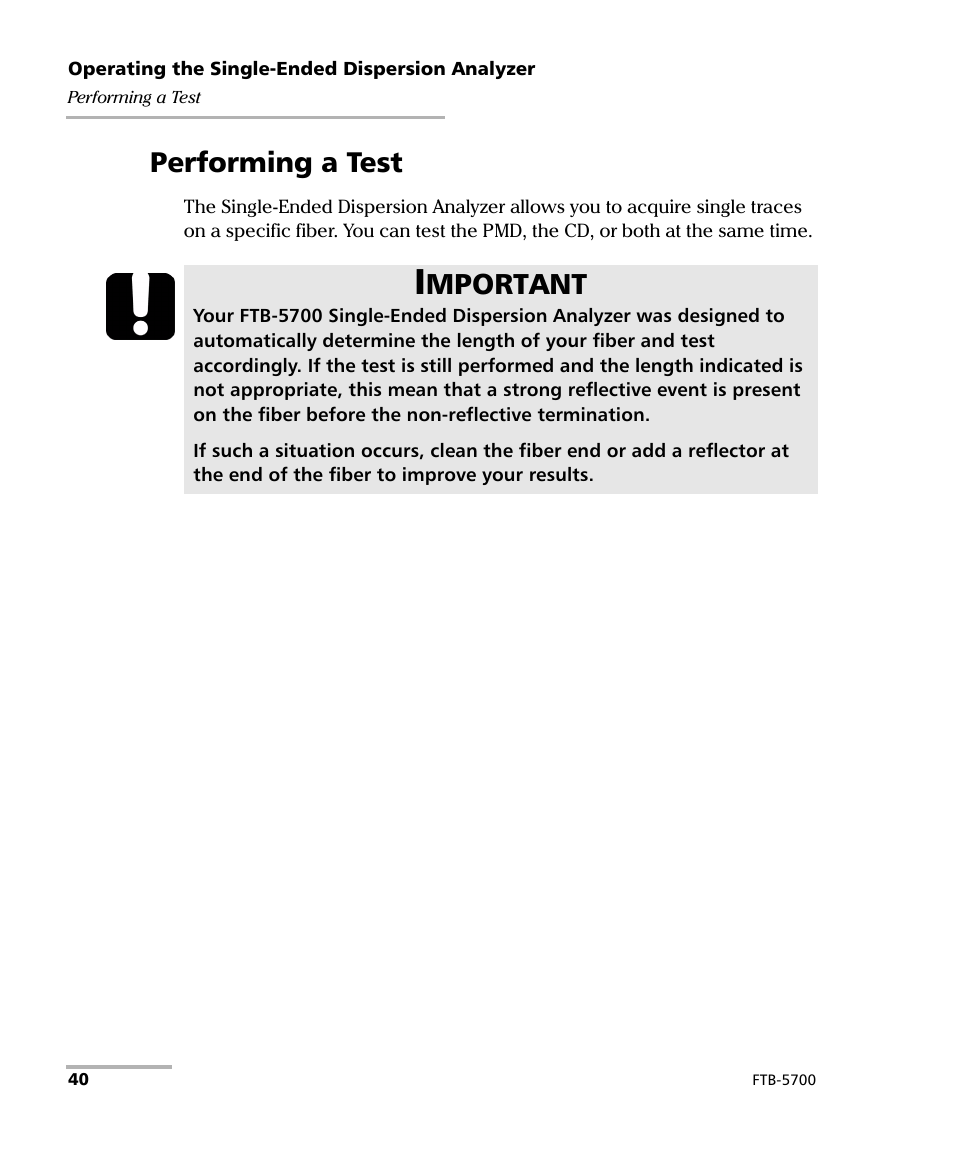 Performing a test, Mportant | EXFO FTB-5700 Single Ended Dispersion Analyzer for FTB-500 User Manual | Page 46 / 94