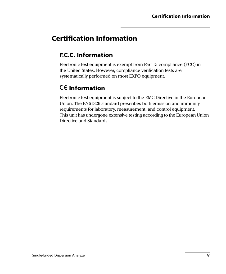 Certification information | EXFO FTB-5700 Single Ended Dispersion Analyzer for FTB-500 User Manual | Page 5 / 94