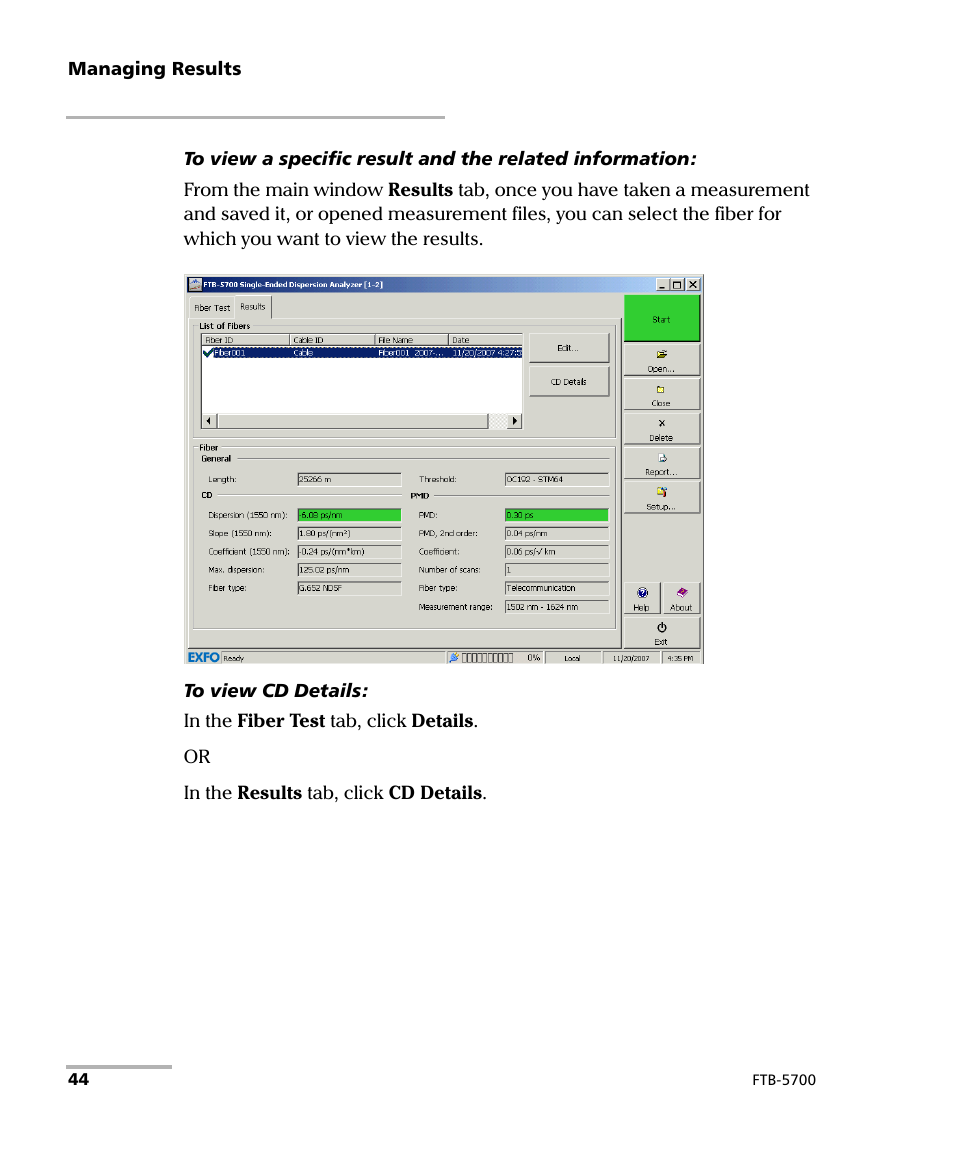 EXFO FTB-5700 Single Ended Dispersion Analyzer for FTB-500 User Manual | Page 50 / 94