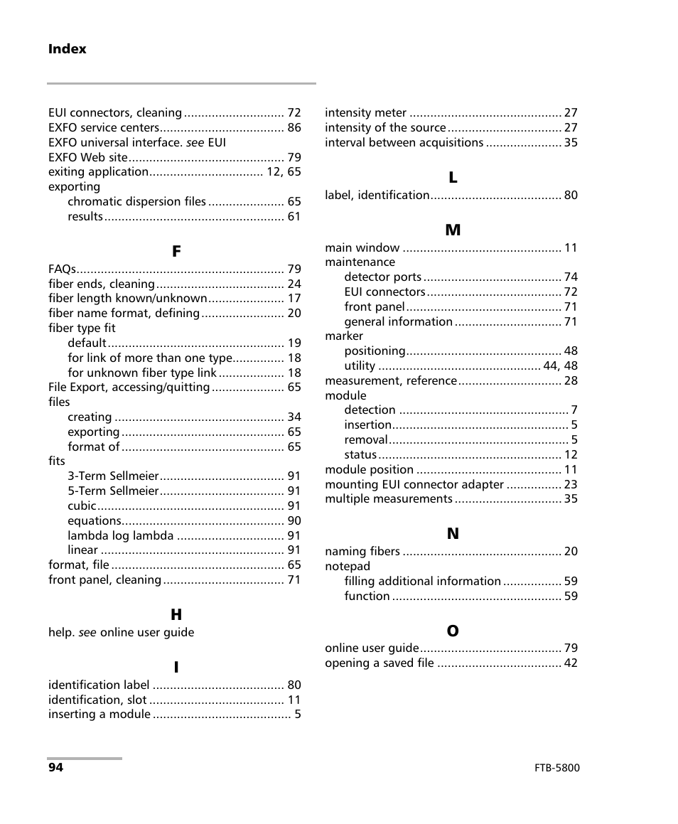 EXFO FTB-5800 Chromatic Dispersion Analyzer for FTB-400 User Manual | Page 100 / 103