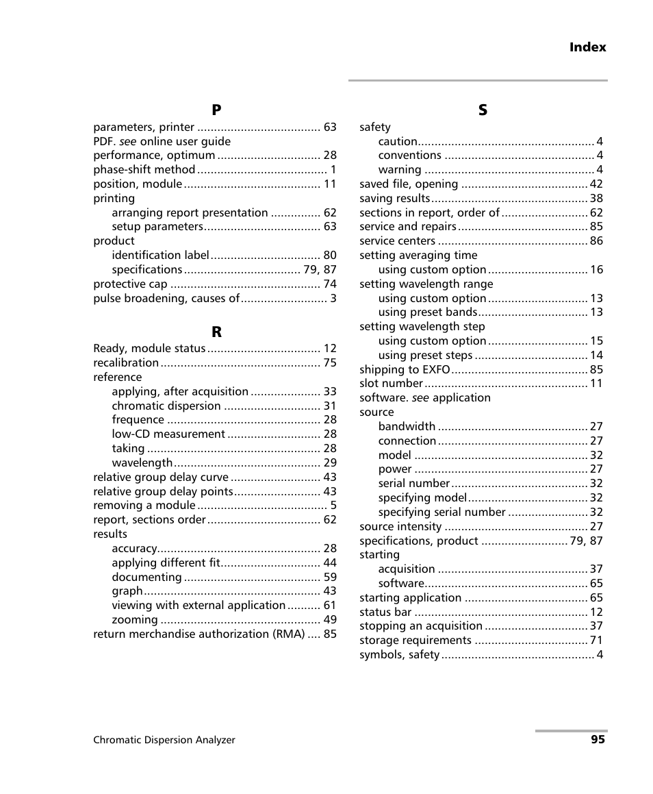 EXFO FTB-5800 Chromatic Dispersion Analyzer for FTB-400 User Manual | Page 101 / 103