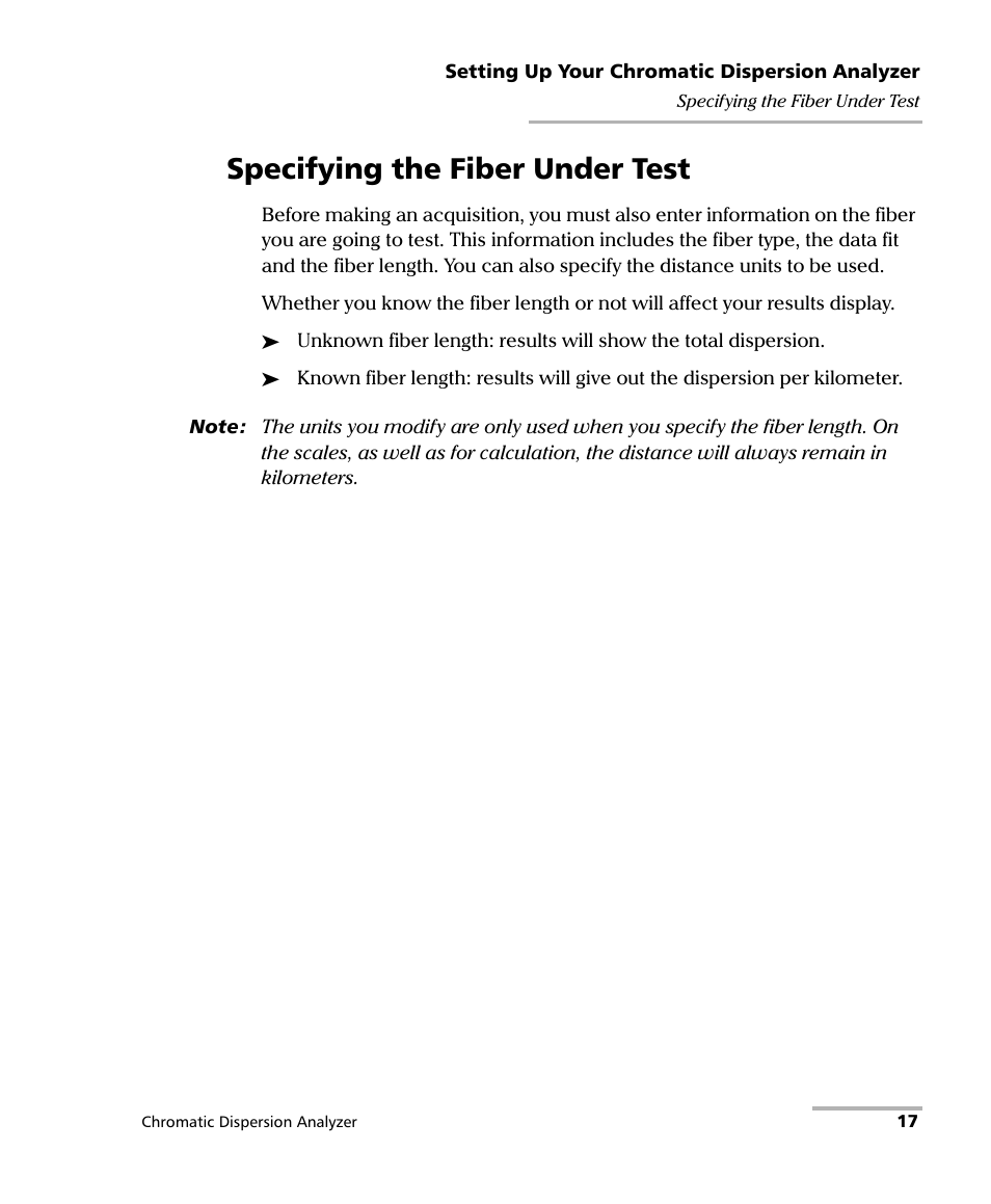 Specifying the fiber under test | EXFO FTB-5800 Chromatic Dispersion Analyzer for FTB-400 User Manual | Page 23 / 103