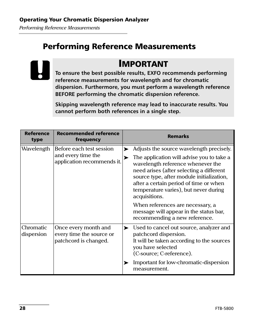 Performing reference measurements, Mportant | EXFO FTB-5800 Chromatic Dispersion Analyzer for FTB-400 User Manual | Page 34 / 103