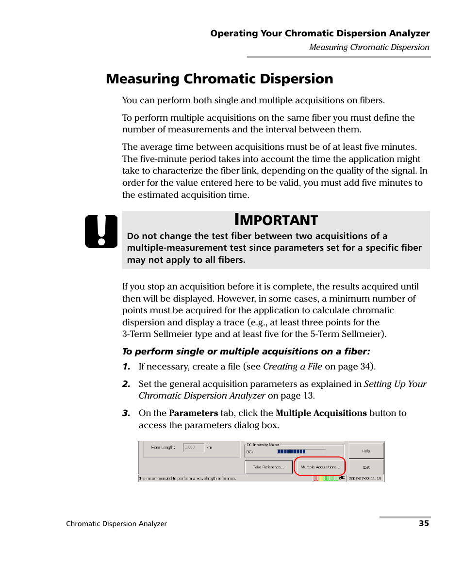 Measuring chromatic dispersion, Mportant | EXFO FTB-5800 Chromatic Dispersion Analyzer for FTB-400 User Manual | Page 41 / 103