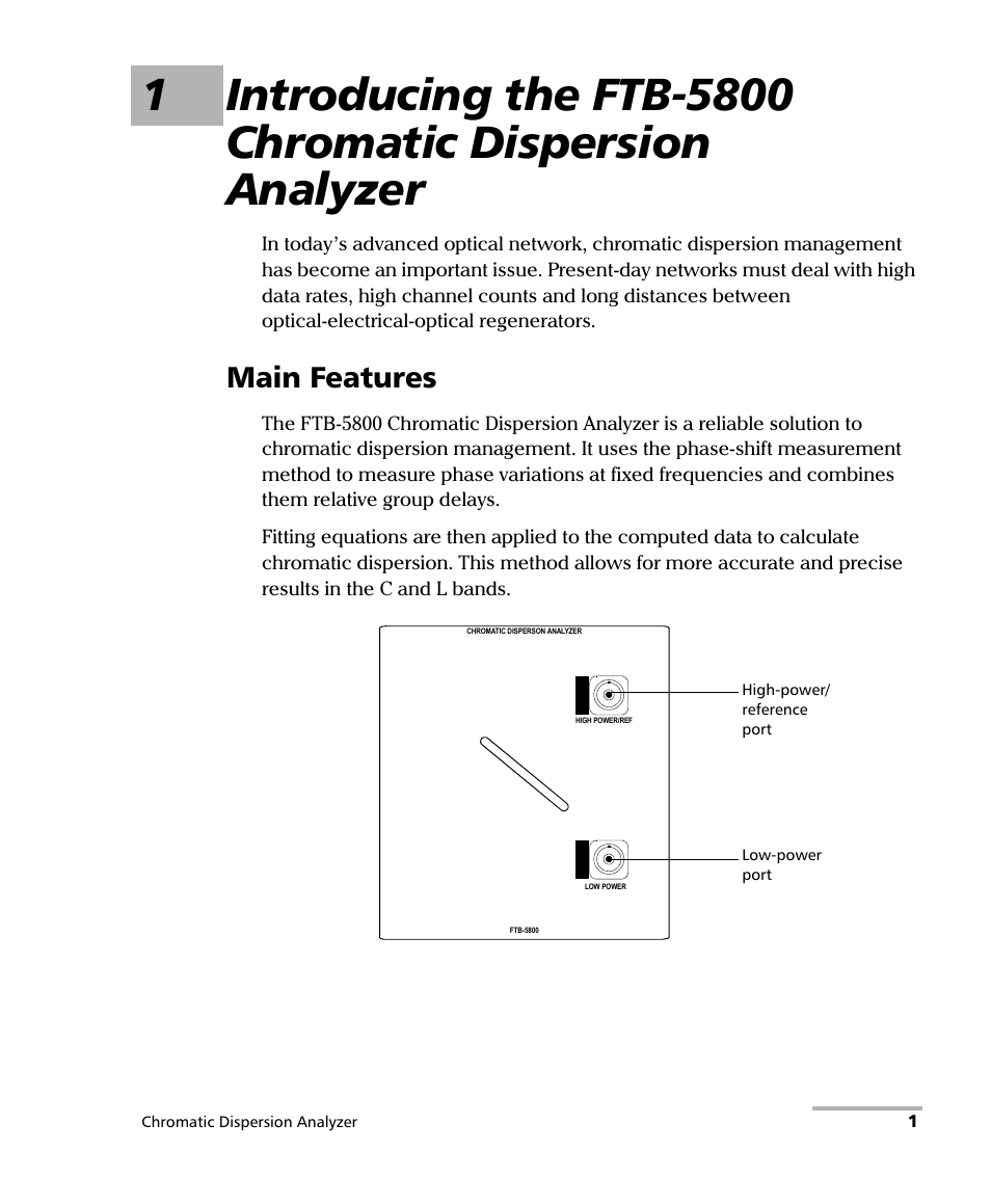 Main features | EXFO FTB-5800 Chromatic Dispersion Analyzer for FTB-400 User Manual | Page 7 / 103