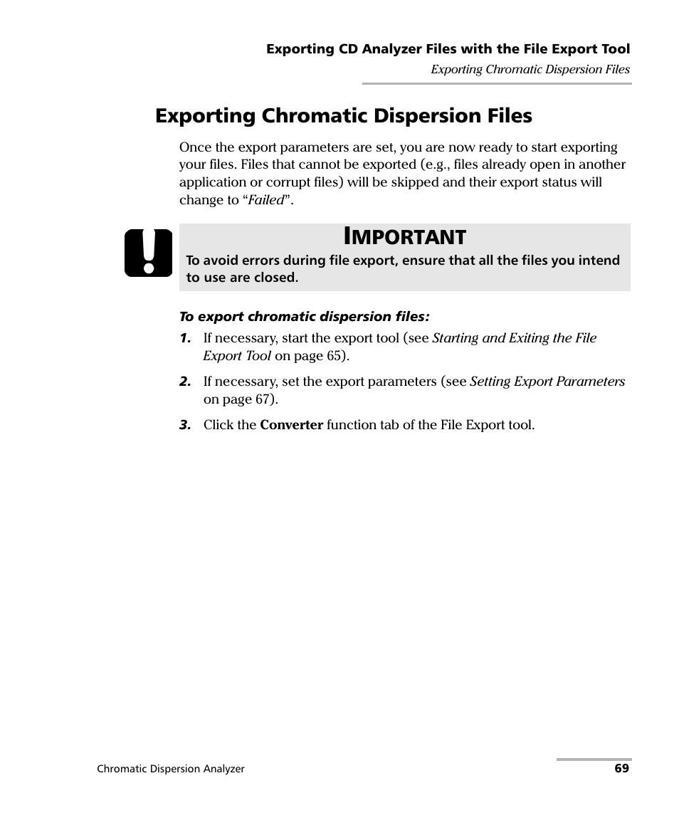 Exporting chromatic dispersion files, Mportant | EXFO FTB-5800 Chromatic Dispersion Analyzer for FTB-400 User Manual | Page 75 / 103