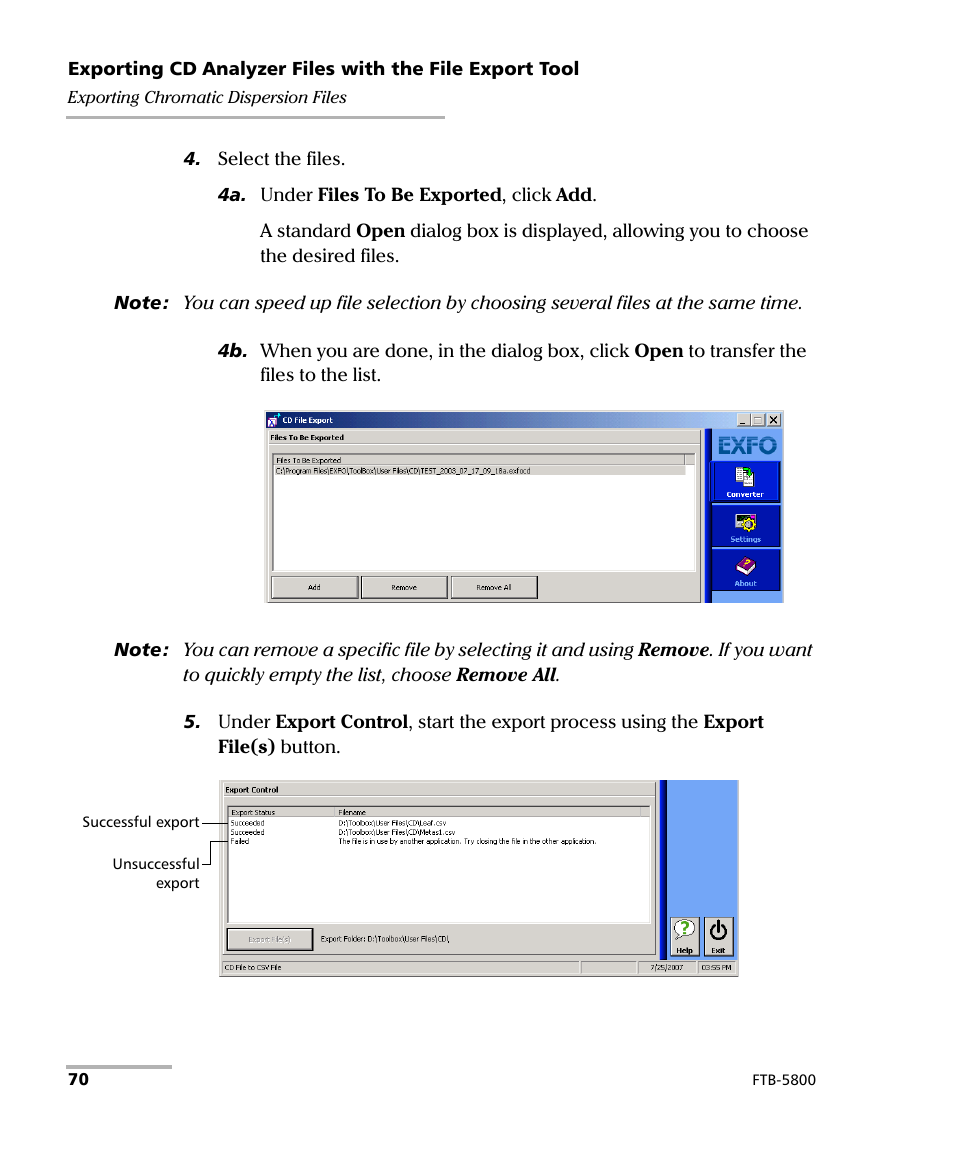 EXFO FTB-5800 Chromatic Dispersion Analyzer for FTB-400 User Manual | Page 76 / 103