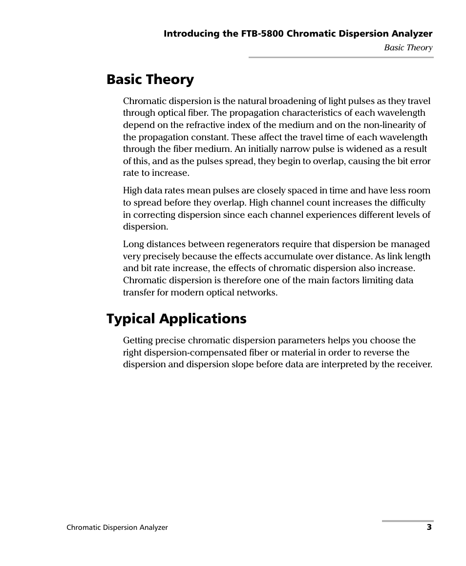 Basic theory, Typical applications, Basic theory typical applications | EXFO FTB-5800 Chromatic Dispersion Analyzer for FTB-400 User Manual | Page 9 / 103