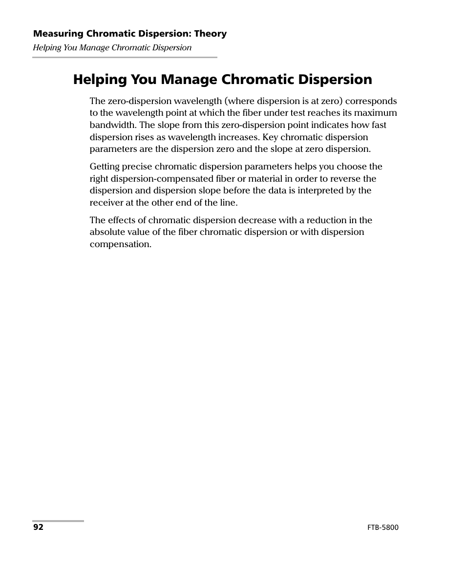Helping you manage chromatic dispersion | EXFO FTB-5800 Chromatic Dispersion Analyzer for FTB-400 User Manual | Page 98 / 103
