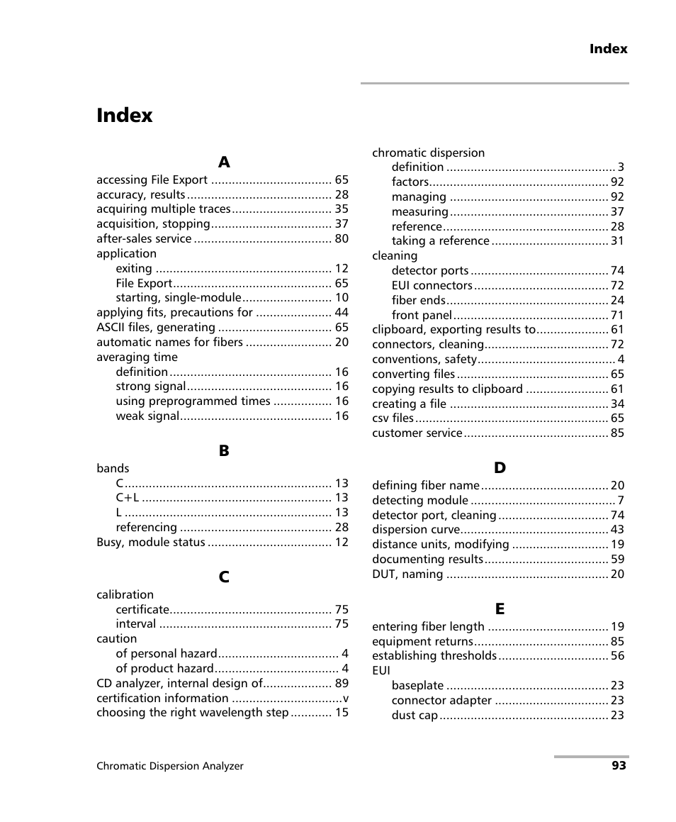 Index | EXFO FTB-5800 Chromatic Dispersion Analyzer for FTB-400 User Manual | Page 99 / 103